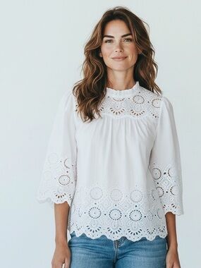 TALBOTS ladies white eyelet blouse NWOT size medium
